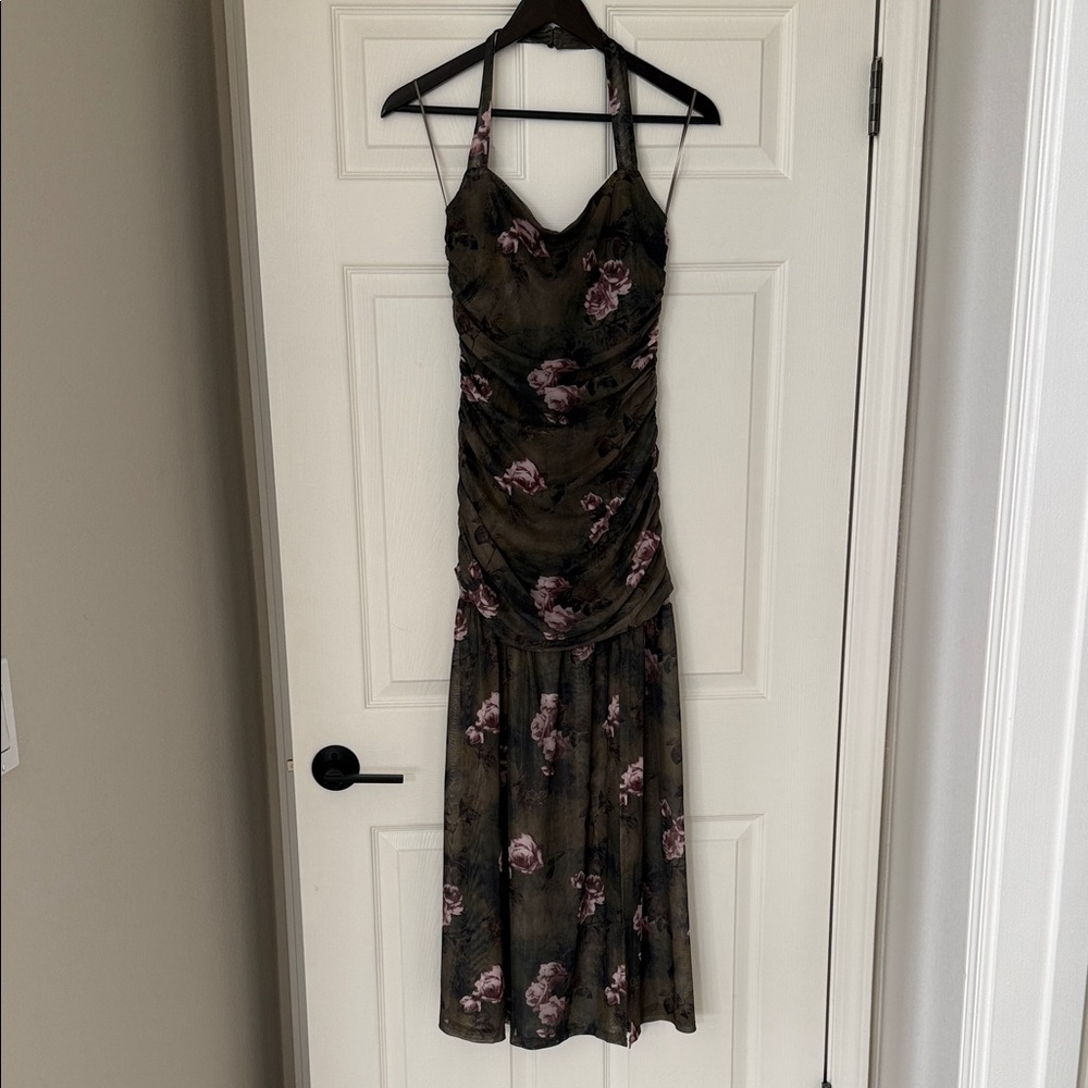 Fashion Nova Black and Pink Floral Midi Dress